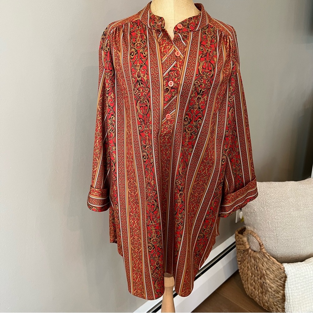 Vintage Striped Red and Gold Button Down Shirt